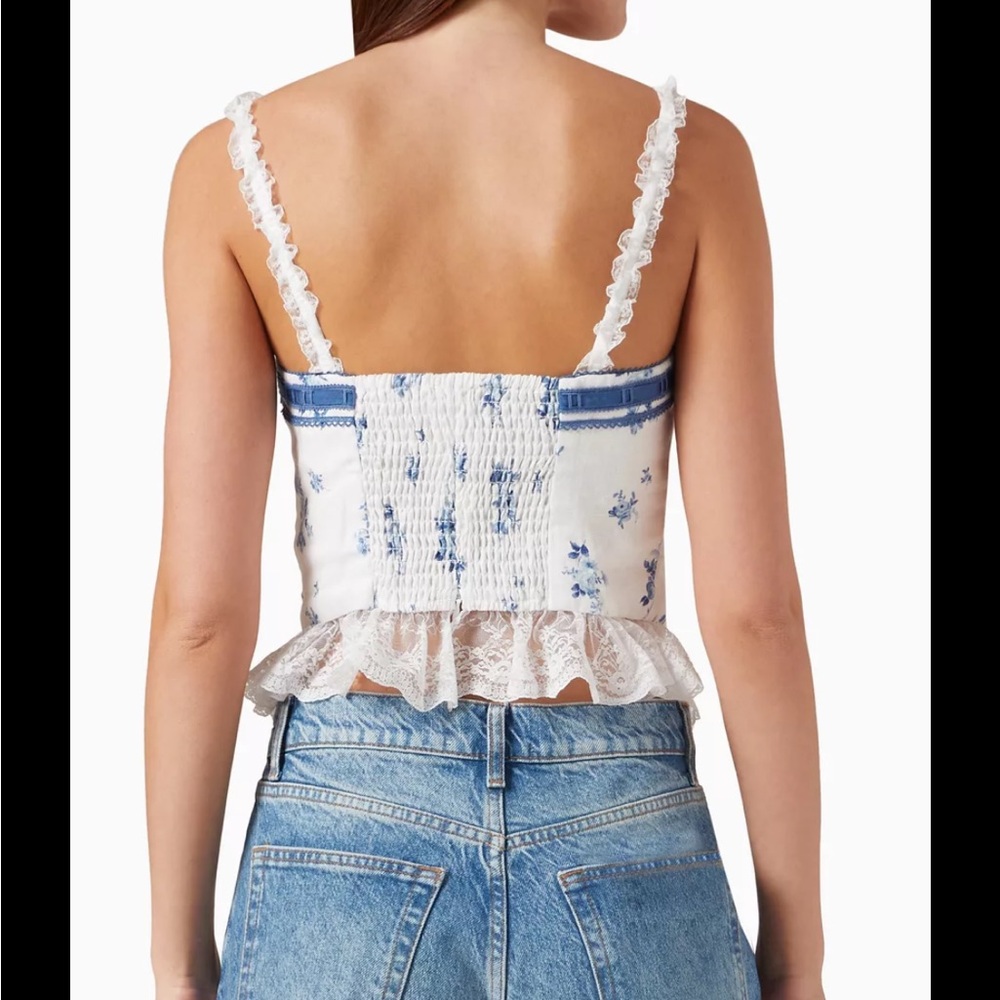 Reformation Paola Linen Sleeveless Top in Delicacy Corset White Blue Coquette - Picture 3 of 9